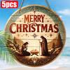 5 шт. деревенских деревянных знаков для рождественской сцены, эффект плоского рельефа 2D, круглый настенный декор, праздничный рождественский подарок для христиан, не требует питания, идеально подходит