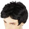 Men Short Curly Wig with Bangs Fluffy Natural Looking High Temperature Fiber Male Wavy Black Brown Synthetic Hair