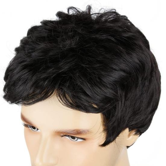 Men Short Curly Wig with Bangs Fluffy Natural Looking High Temperature Fiber Male Wavy Black Brown Synthetic Hair