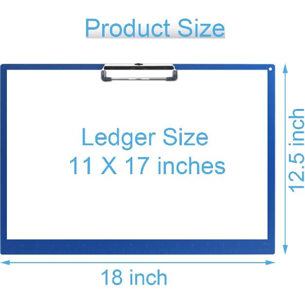 Acocony 11x17 Clipboard Landscape with Ruler Extra Large Clipboard Low Profile Clip 11 x 17 Clipping Board Plastic Blue Pack of 1