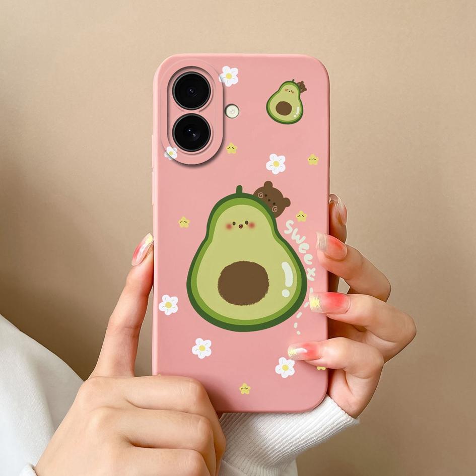 Чехол для Apple iPhone 16 Plus 16pro 16promax с милым авокадо, милыми цветами, мягкий, тонкий, с жидким силиконом, окрашенный, противоскользящий, противоударный корпус для iPhone Capa
