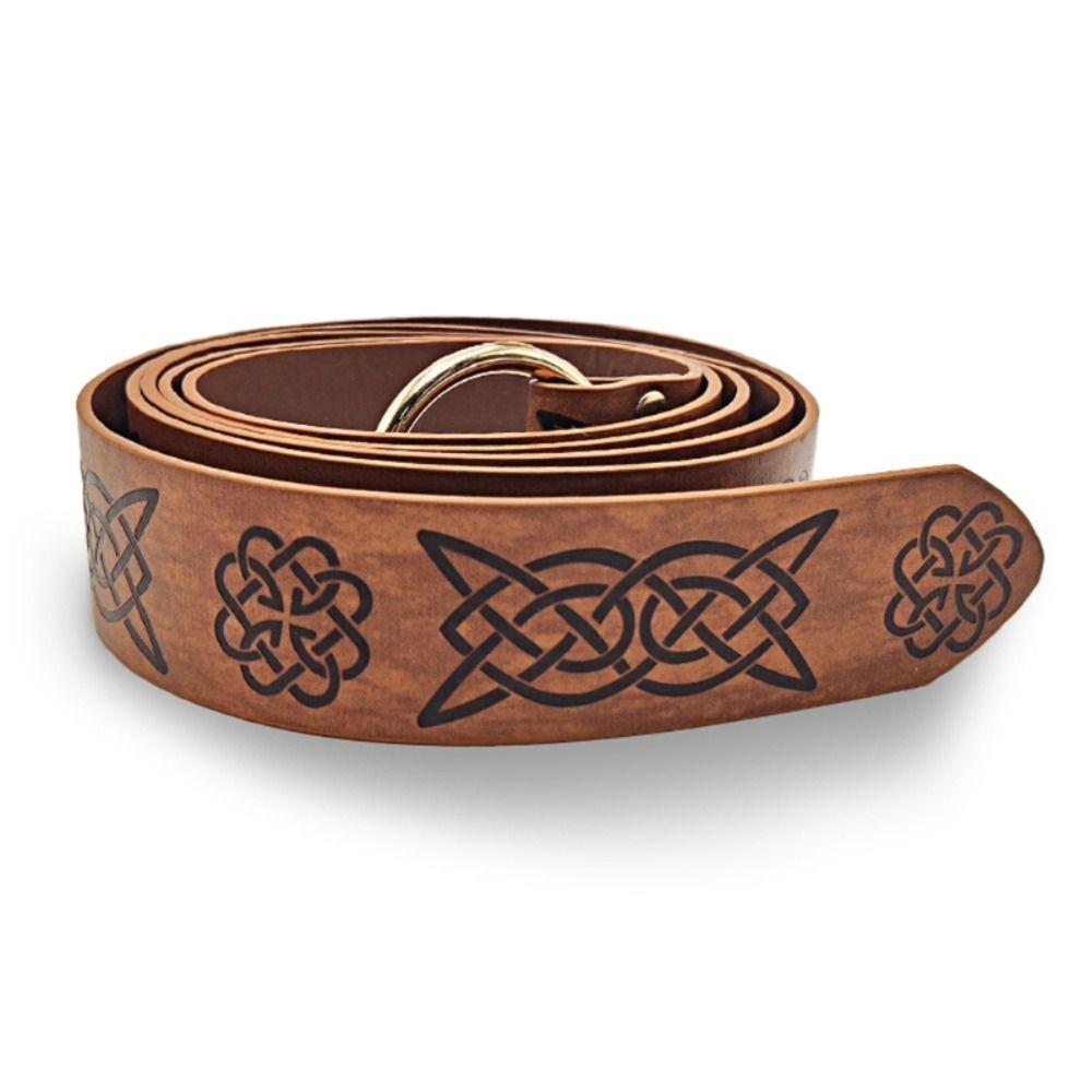 Medieval Embossed Leather Belt O Ring Buckle Waistband Knight Belts Viking Vegvisir Pants Bands