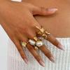 Personalized Exaggerated Imitation Pearl Ring Hand Jewelry, Retro Irregular Liquid Lava Ring Set
