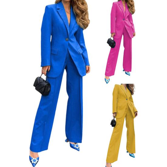 2 шт./компл., женское пальто, брюки, костюм с лацканами, деловой стиль, с длинным рукавом, на одной пуговице, с широкими штанинами, прямой офисный комплект, женское пальто, комплект брюк