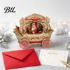 Memorable Holiday Cards 3D Christmas Carriage Pop Up Card, Vintage Santa on Gift Sleigh Tabletop Decoration, Greeting Card with Envelope Surprise for
