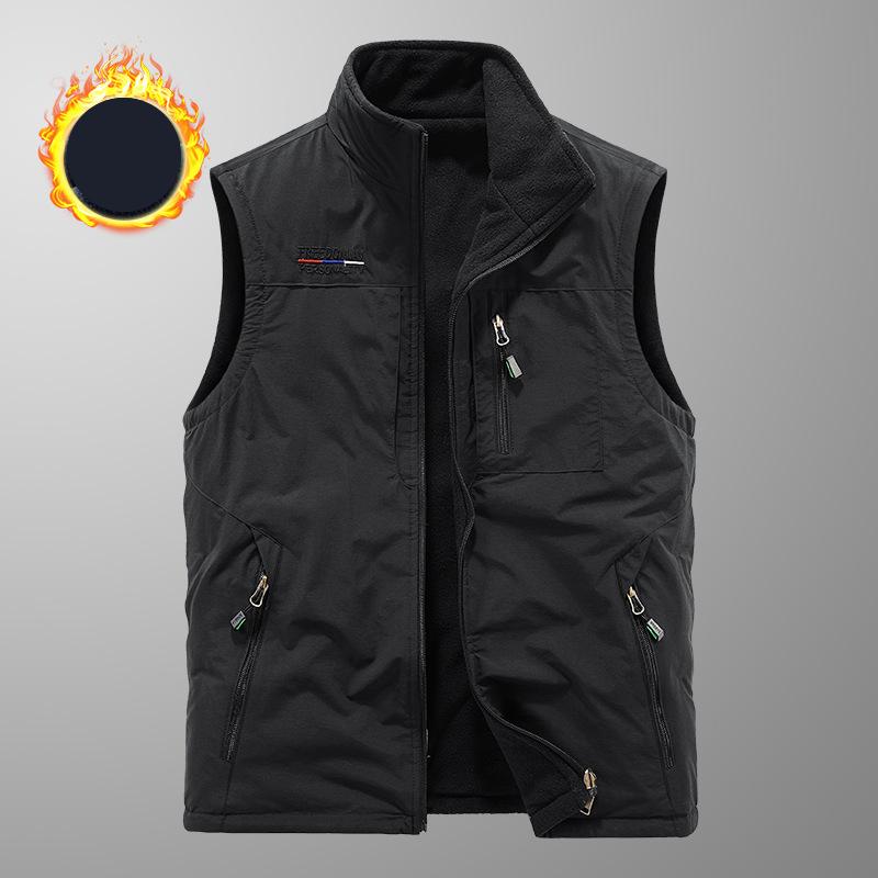 Fall/winter Plus Velvet Vest Outdoor Sports Vest for Middle-aged and Elderly Men Quick-drying Multi-pocket Leisure Vest