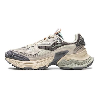 Li Ning Xingji Амортизирующие износостойкие дышащие низкие массивные кроссовки женские серые AGCW088-4