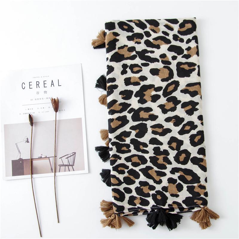 Spring And Autumn Winter Fashion Leopard Scarf Long Versatile Women'S Cotton And Hemp Silk Scarf Dual Use Shawl