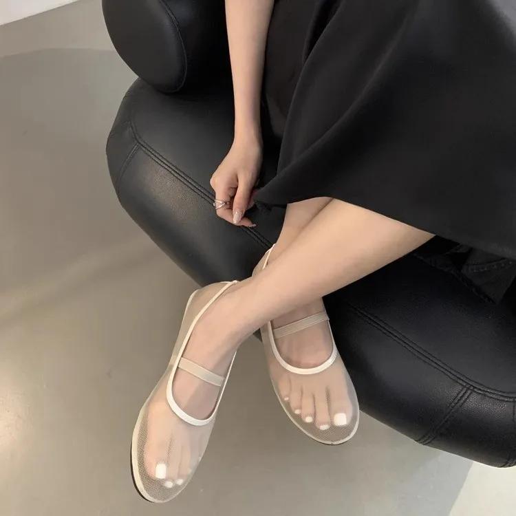 Fashion Designer Autumn Women Mesh Fabric Ballet Flat Shoes Fashion Shallow Elastic Band Ladies Comfort Soft Sole Mary Jane Shoes