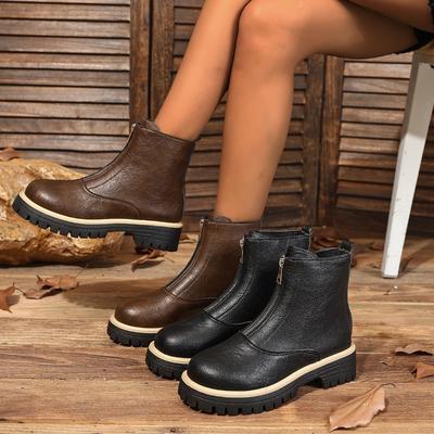 Осень и зима новая модель ботинок Мартин на среднем каблуке с круглым носком, детские, на передней молнии, большого размера, женские короткие ботинки