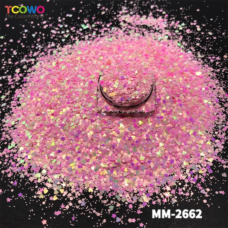 Iridescent Color Mix Heart Star Hexagon Shape Nail Eye Glitter for Resin Tumblers Crafts Makeup Festival Party