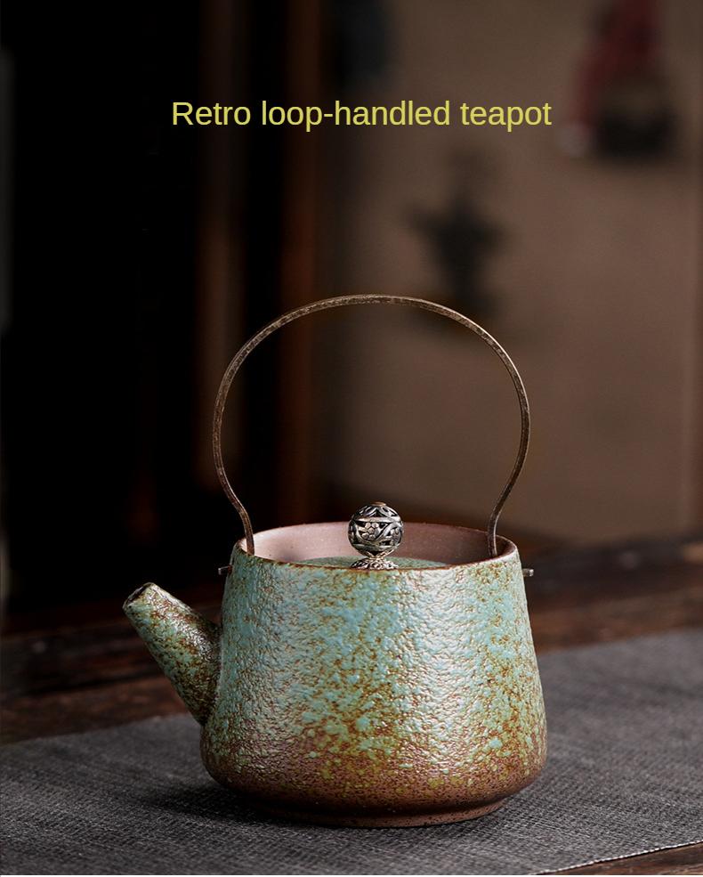 Чайник из грубой керамики ручной работы, антикварный чайник, кофейник и набор чашек, нагреваемый чайник, чайник, кофейная посуда, чайная посуда, чайники, гайвань