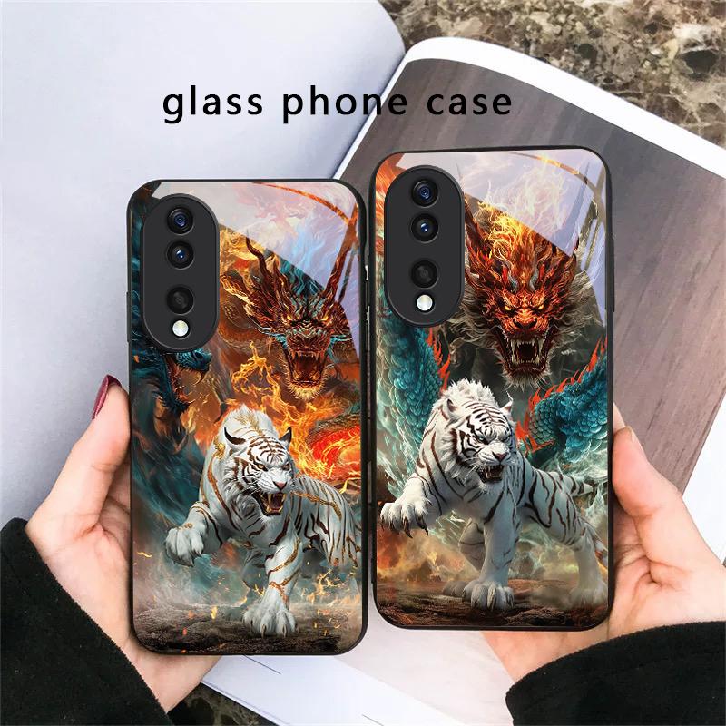 Огромный дракон и тигр For Honor X5 Plus X30 X9c Smart X5b X9a X30 Max X50i 30 Pro 50 Pro 70 90 Smart 200 Lite Стеклянный чехол для телефона