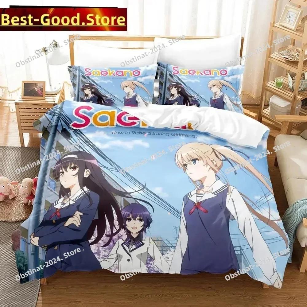 3D Печать Аниме Saekano Мегуми Като Комплект постельного белья Печатное одеяло Наволочка Односпальный Двуспальный Queen Super King Размеры Комплекты