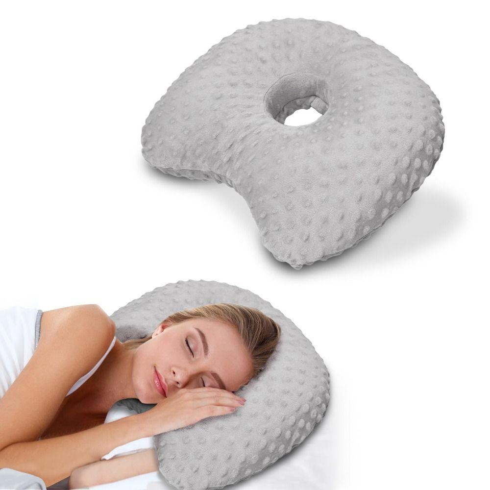 Breathable Curved Side Sleeping Pillow Cotton Filling Pillow with Ear Hole  for Ear Pain Relief
