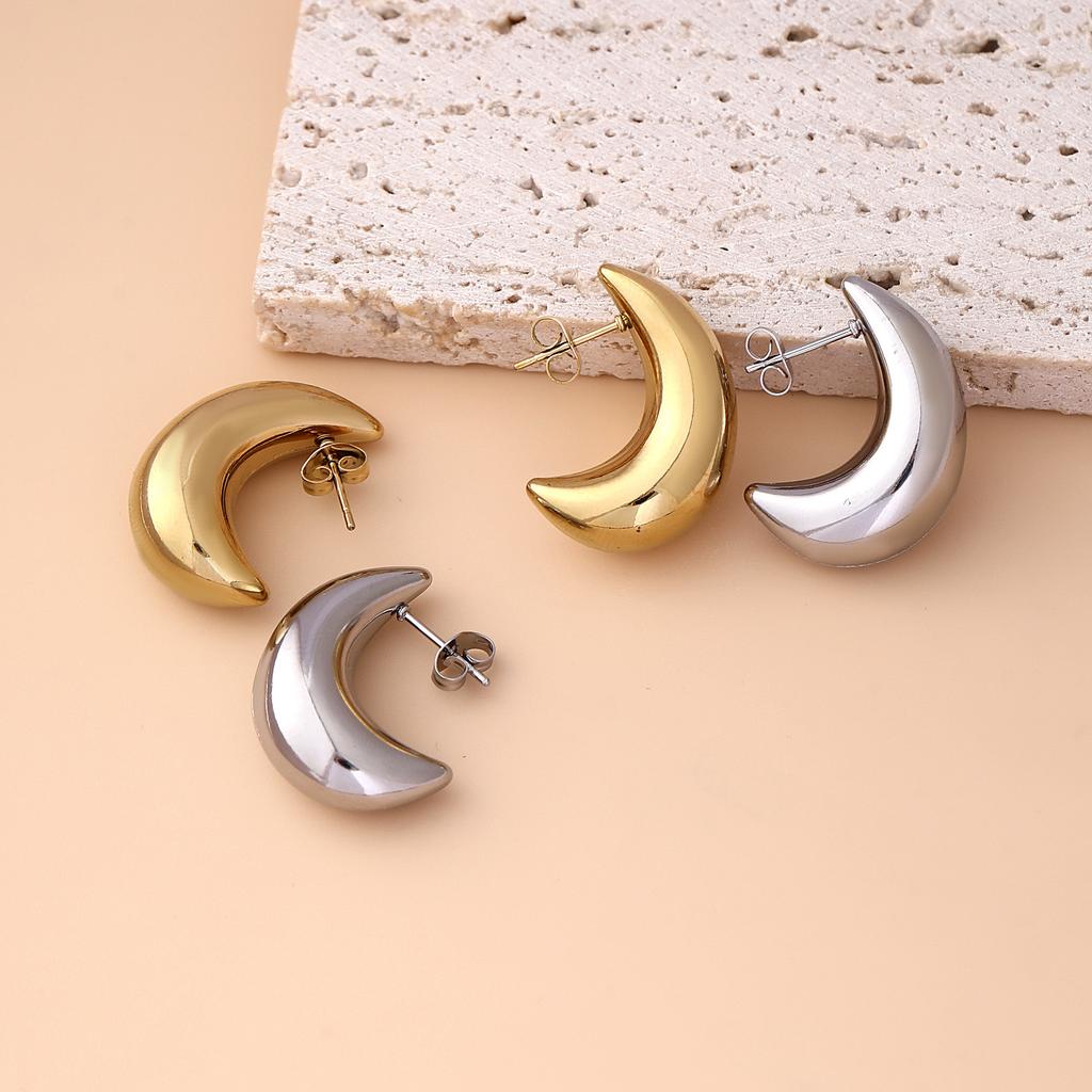Smooth Geometric Hollow Crescent Stud Earrings Women European American Minimalist High-end Fashion Ear Jewelry Gift