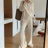 Half Zipper Casual Style Two-piece Set Women's Autumn and Winter New Large Size Wide-leg Pants Knitted Sweater Set