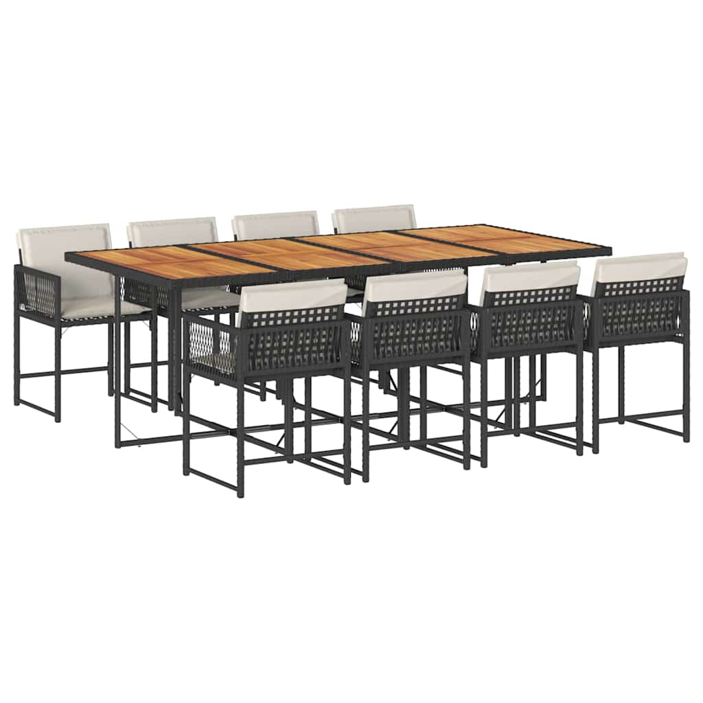 9 Piece Outdoor Dining Set with Cushions Black Poly Rattan