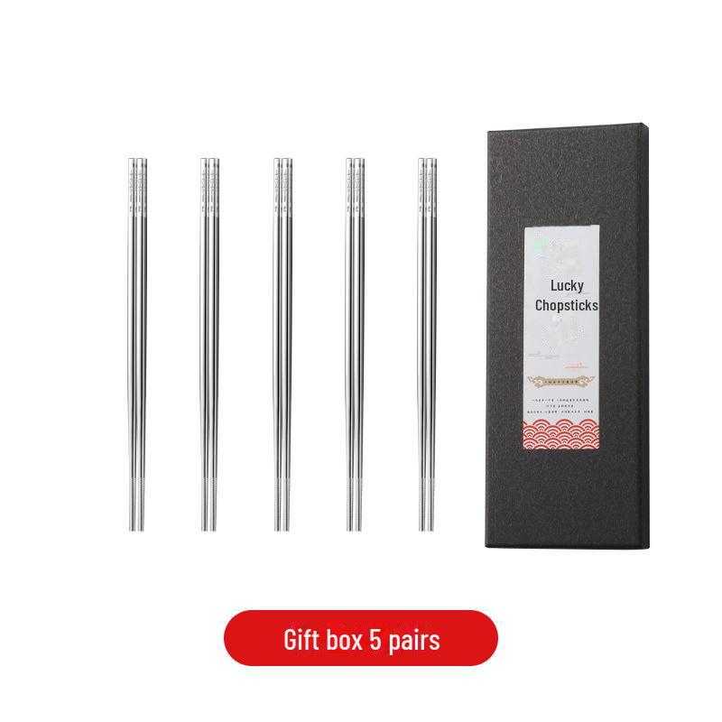 Нескользящие квадратные палочки для еды из пищевой нержавеющей стали марки 316: 5 или 10 пар в подарочной коробке