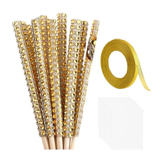 Набор из 24 палочек и мешочков для приготовления конфет из натурального дерева, палочки для карамели со стразами, мешочки для шоколада, набор для самостоятельной выпечки тортов, печенья