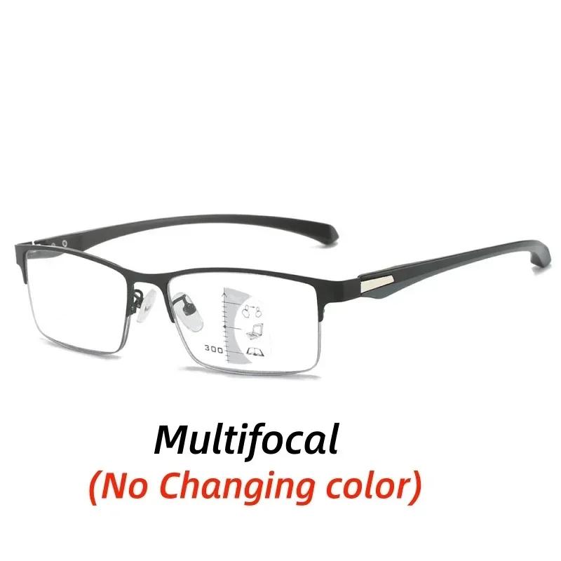 Anti-Blue Light Photochromic Far Sight Glasses Multifocal Reading Glasses Men'S Half Frame Business Presbyopia Glasses