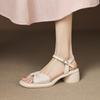 New Round Head Rubber Sole with Sandals Summer Platform Sandals Women's Buckle Size Casual Solid Color Empty