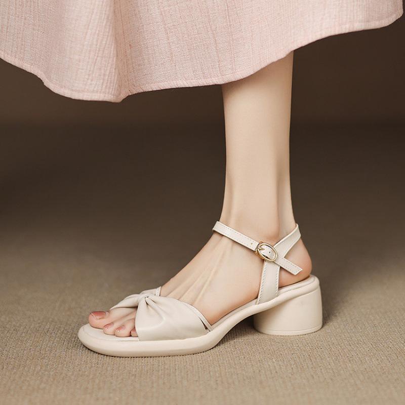 New Round Head Rubber Sole with Sandals Summer Platform Sandals Women's Buckle Size Casual Solid Color Empty