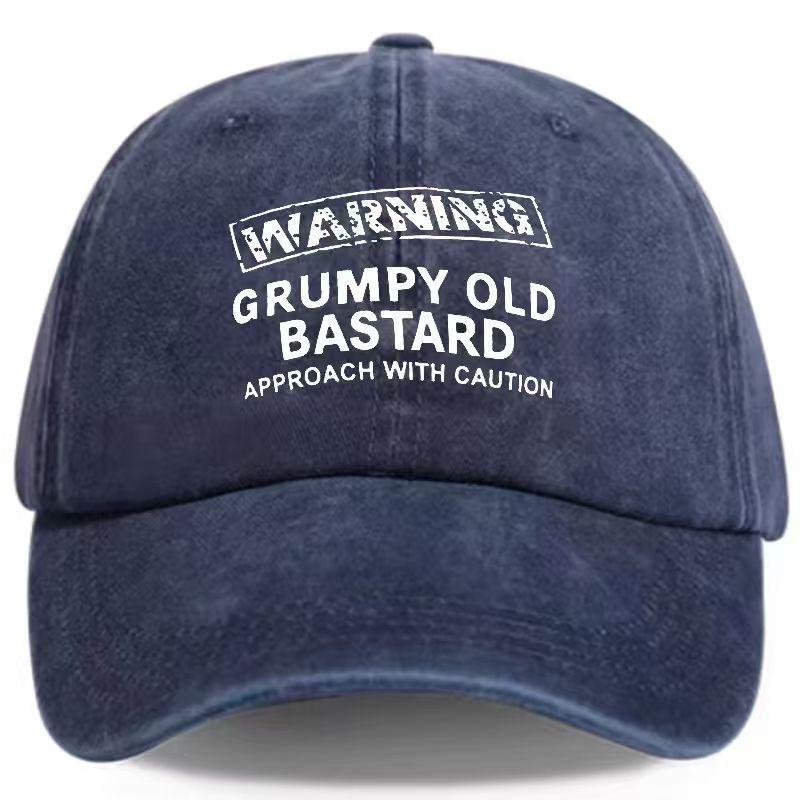Unisex WARNING GRUMPY OLD BASTARD Print Wash Baseball Caps Spring and Autumn Outdoor Adjustable Casual Hats Sunscreen Hat