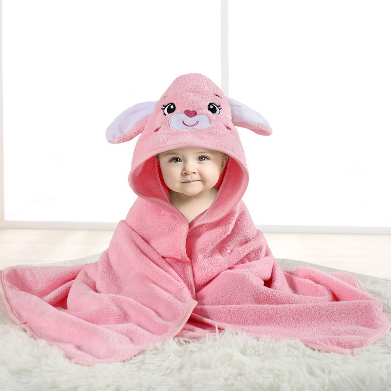 Newborn Cartoon Hooded Swaddle Blanket - Absorbent Coral Fleece for Spring & Autumn