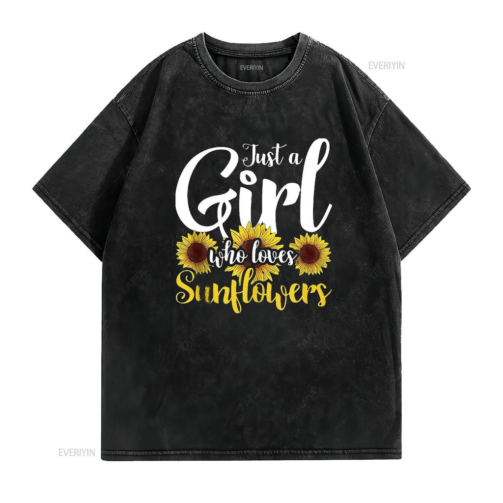 Just A Girl Who Loves Sunflowers Florist Women Sunflower T Shirt Black 4XL vintage Washed designer clothes Versatile graphic