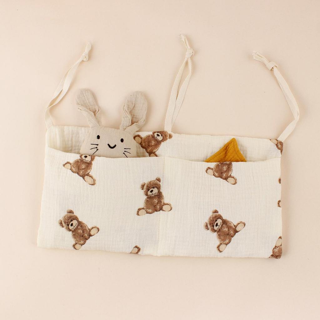 Pure Cotton Baby Bed Bumper & Hanging Bag with Double Pockets for Bottles and Diapers