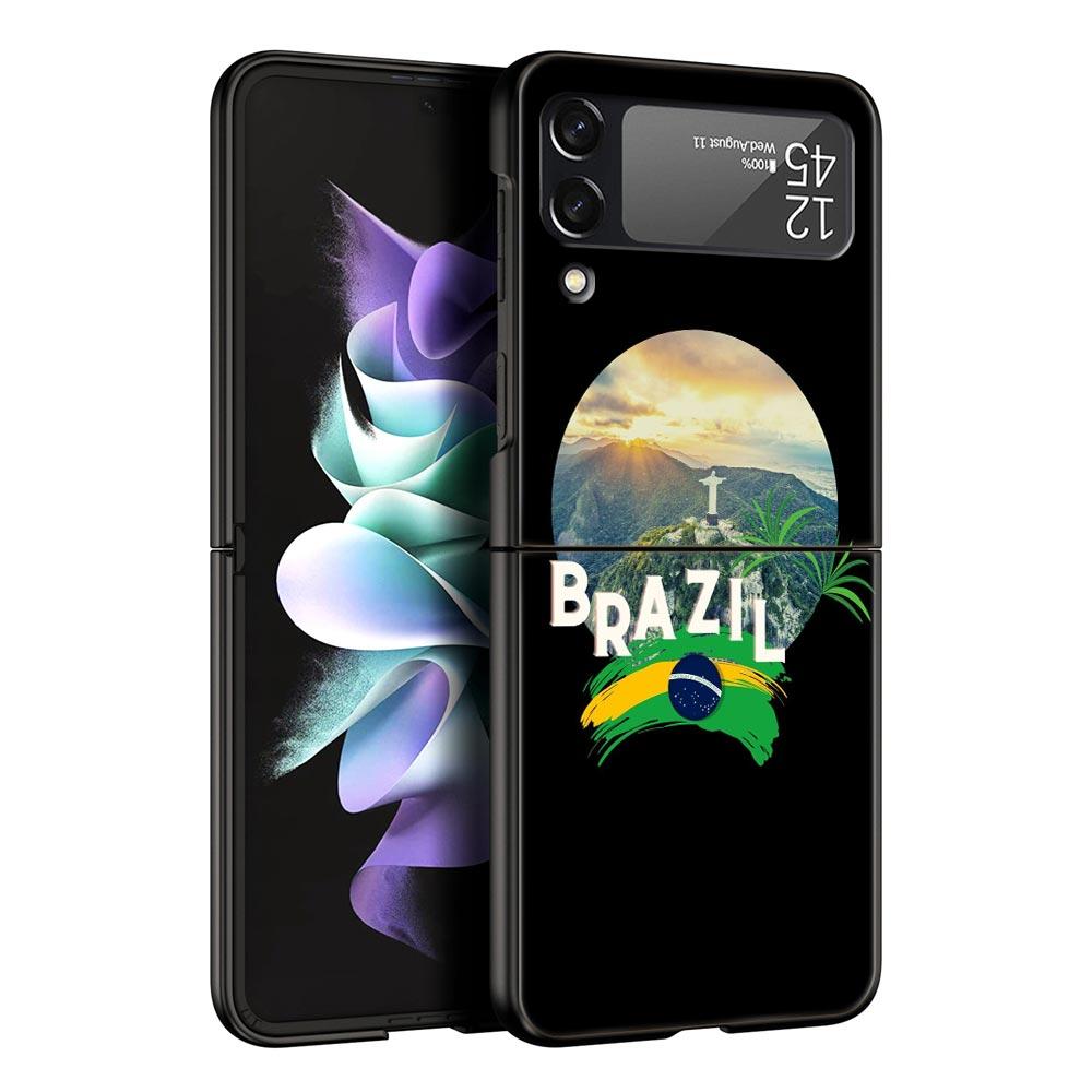 Чехол для телефона с футбольным флагом Бразилии для Samsung Galaxy Z Flip 3 4 5, черный складной жесткий защитный чехол для мобильного телефона