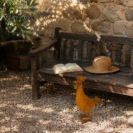 Металлическая статуэтка петуха для сада, Старинная фигурка из кованого железа, Декоративная скульптура домашней птицы в деревенском стиле, Настольная или уличная для газона, двора, крыльца
