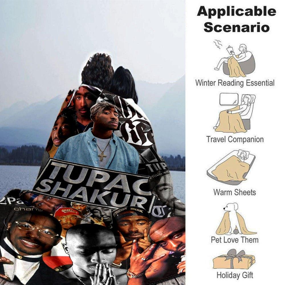 1pc 2PacHip Hop Blanket Soft Lightweight All Season Multi Purpose Throw for Sofa, Bed, Office & Picnics, French Style with Iconic Album Art & Quotes