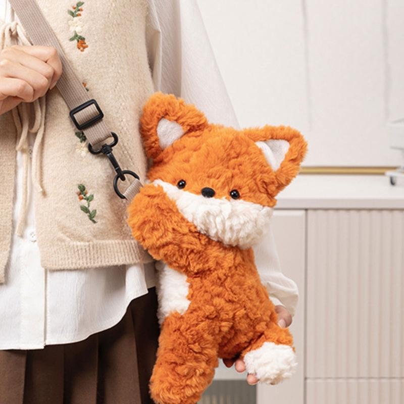 Плюшевая лиса Сумка через плечо Мягкая сумка через плечо Мультяшный рюкзак для девочек Милый животный Школьная сумка Кошелек для мелочи на зиму