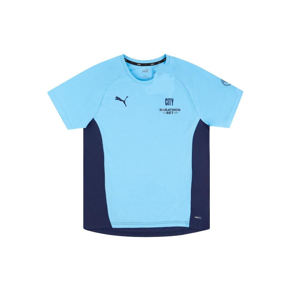Puma 2020-21 Manchester City Player Edition Crew Neck Pullover Comfortable Casual Short Sleeve Raglan T-Shirt Men Tops Sky-Blue 758704-01