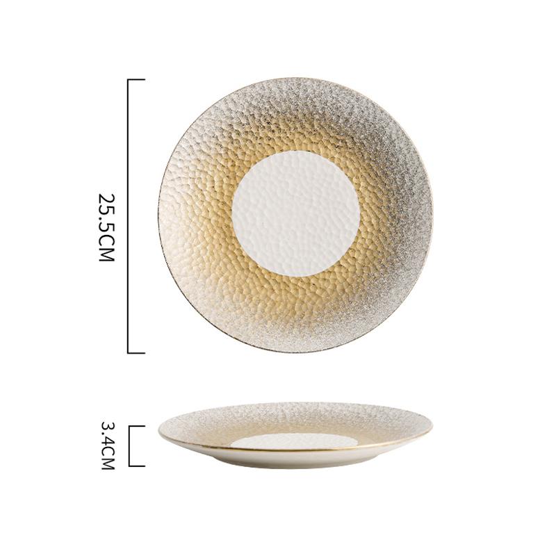 Hammer Texture Ceramic Golden Shallow Plate Steak Plate Dessert Dish Salad Plate Service Plates Restaurant Creative Tableware