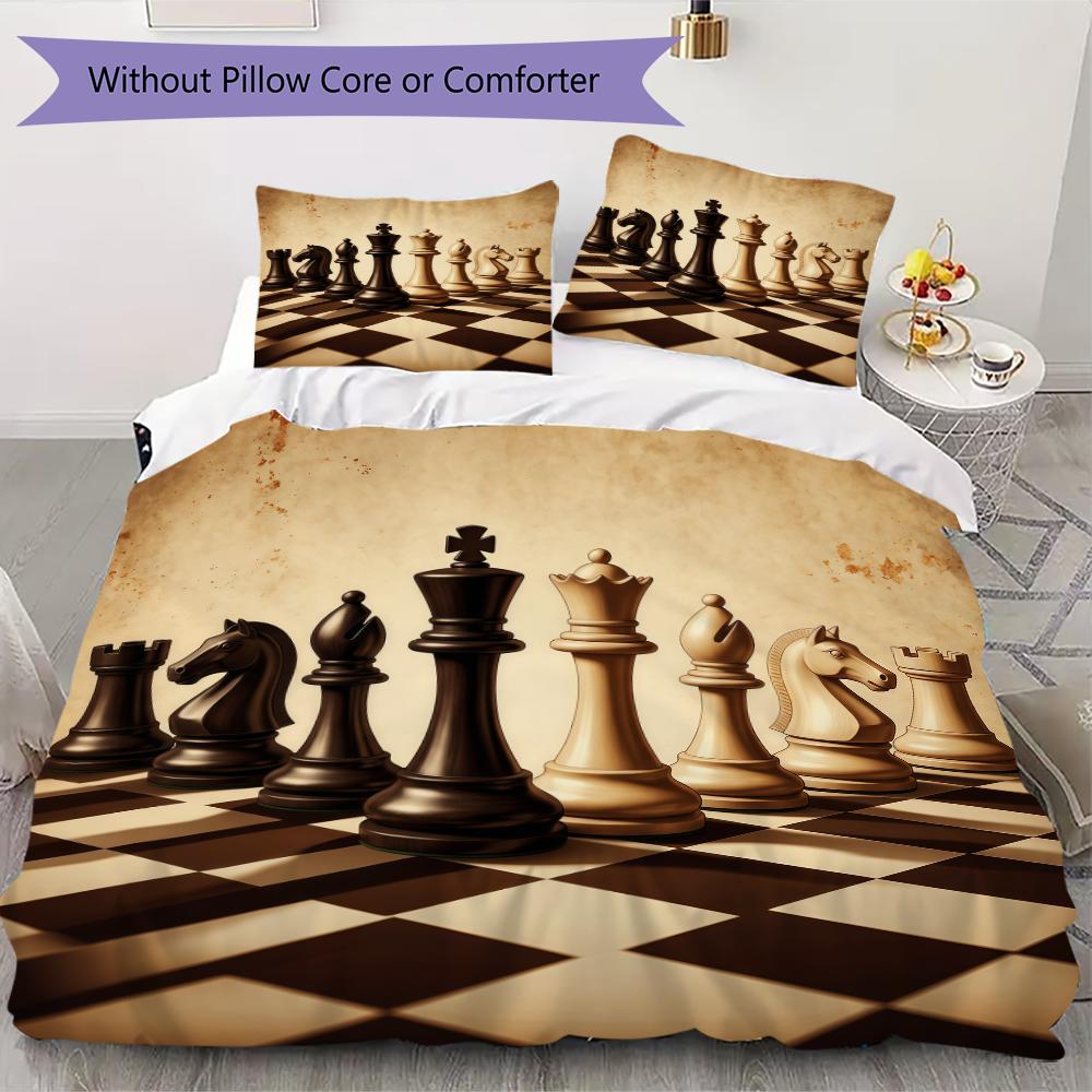 Chess piece Pattern Bedding uilt Set uilt Cover Pillowcase Home Decoration Birthday Gift (1 * duvet cover + 2 * pillowcase without core)
