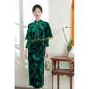 Womens Chinese Style Long Cheongsam Set With Velvet Fabric Stand Collar Medium Slit Comfort Fit