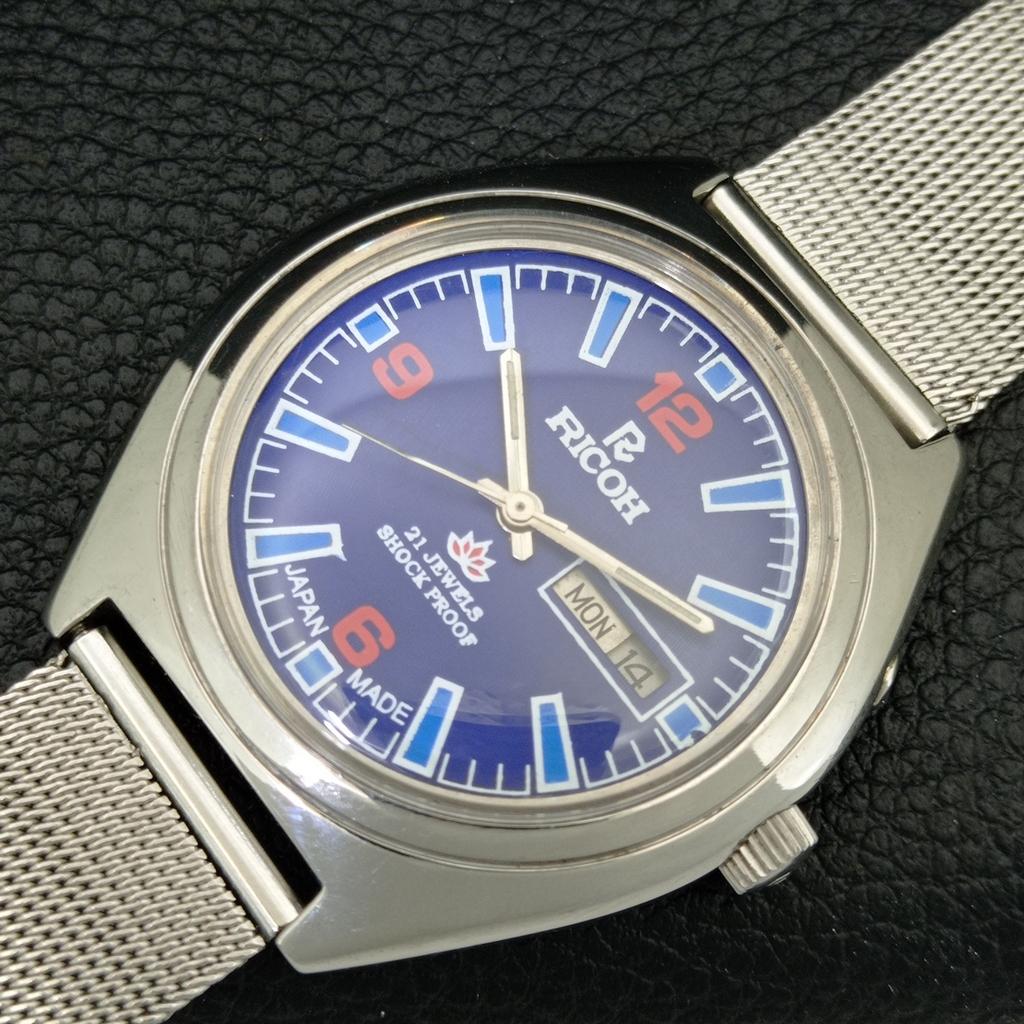 VINTAGE RICOH R31 AUTOMATIC JAPAN MENS BLUE COLOR DIAL WATCH a707622-1