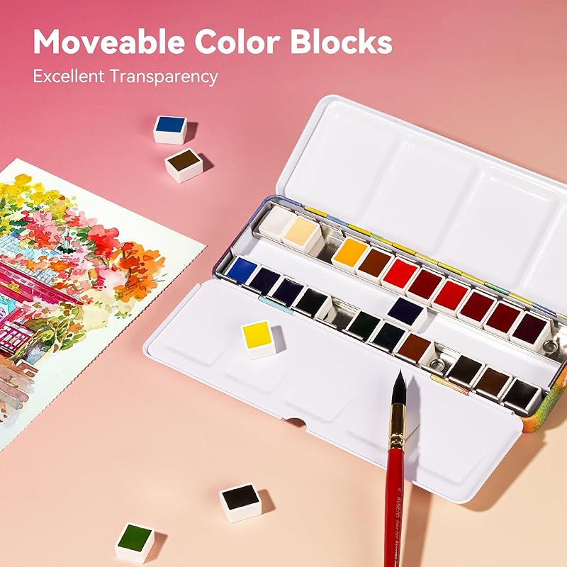 Paul Rubens Watercolor Paint Set, 24 Colors Solid Watercolor Paints, Easy to Blend and Diffuse Watercolor Palette, Compact and Portable Travel