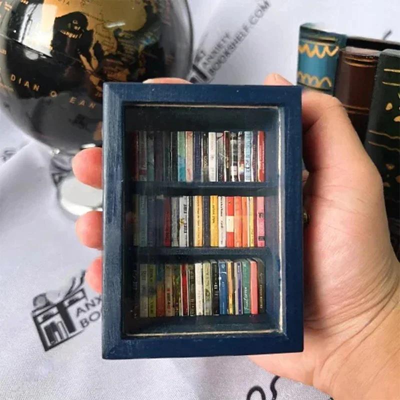Новая деревянная карманная книжная полка для снятия тревоги, домашний декор, креативное украшение, миниатюрная книжная полка, портативная прямоугольная крошечная книжная библиотека