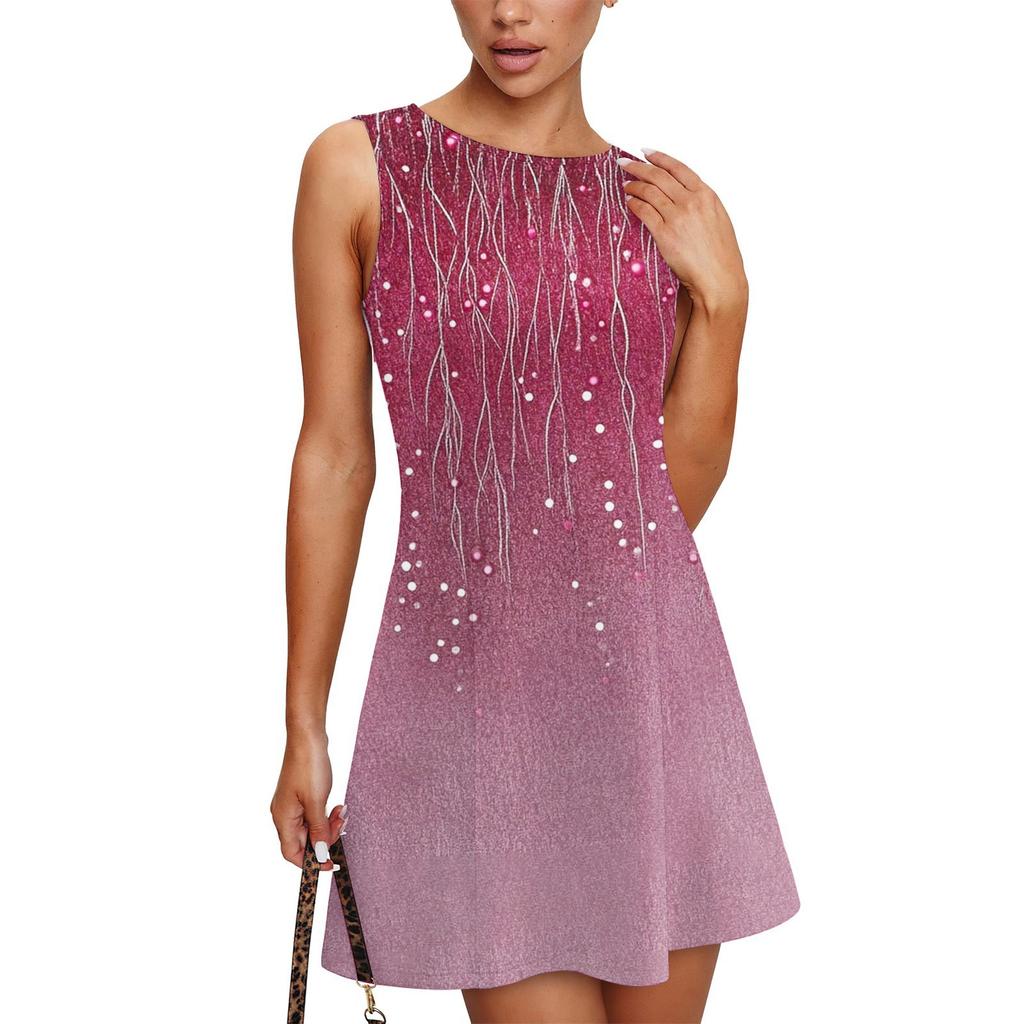 Women's Summer Dress Casual Sleeveless Round Neck Classical Leaf Print Vest Sundress