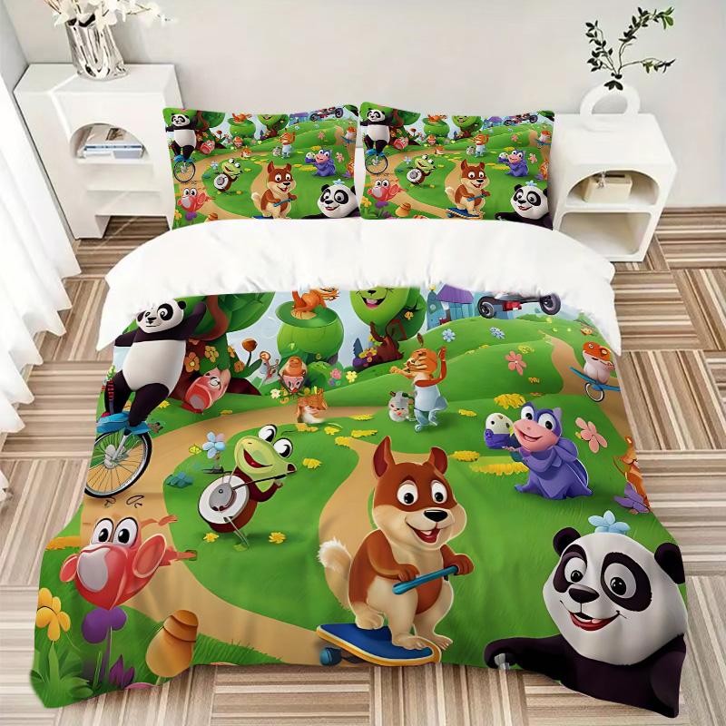 Panda Friends Forest Print 3Pcs Bedding Setduvet Cover With 2 Bedropillowcase Home Birthday Gift
