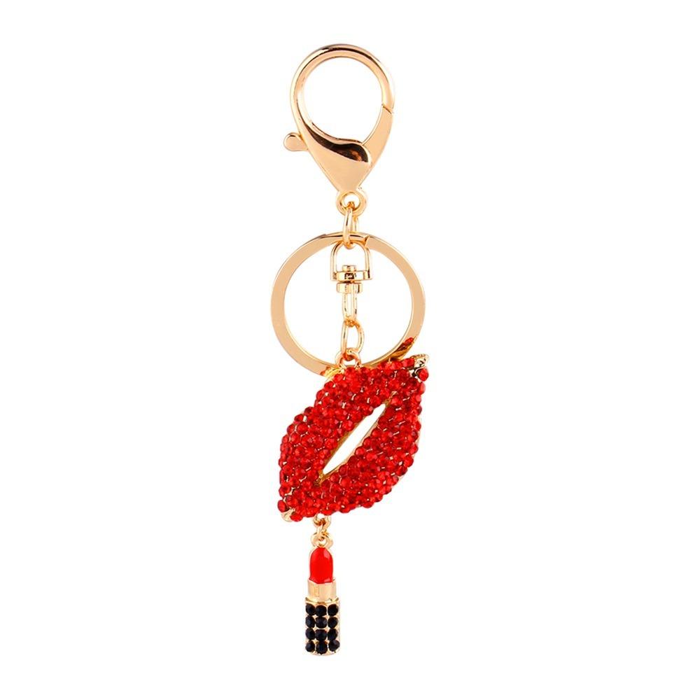 Sexy Lipsticking Lip Keychain Rhinestone Crystal Rhinestone Keychain Lip Charm Women Girls