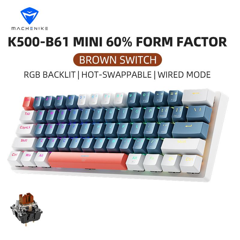 Machenike K500-B61 Мини Механическая клавиатура 60% Форм-фактор 61 клавиша Игровая клавиатура Проводная Полноклавишная с возможностью горячей замены RGB-подсветка