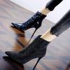 Новые осенне-зимние новые блестящие сексуальные ботильоны с острым носком и высоким каблуком со стразами женские босоножки на каблуке 8 см