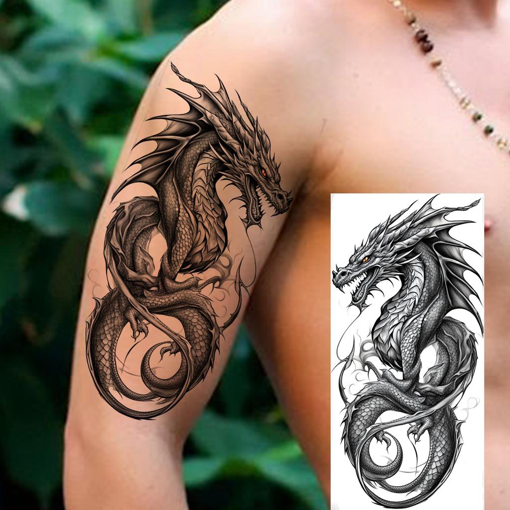 1 Sheet Fierce Tiger Lion Dragon Temporary Tattoos For Men Women Waterproof Wolf Skull Tatoos Long Lasting  Fake Tattoo Stickers