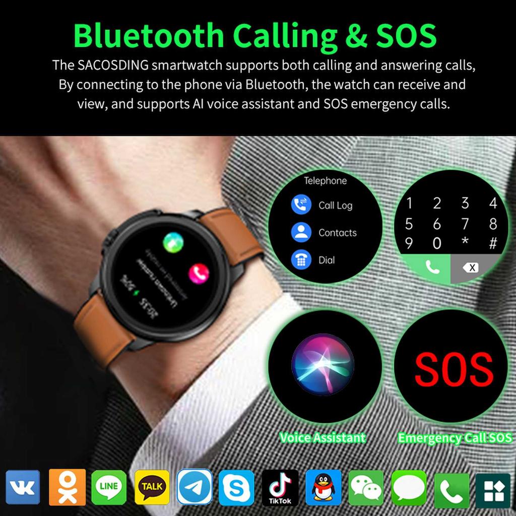 SACOSDING 1,43-дюймовый HD-экран, Bluetooth-вызов, ЭКГ, умные часы для мужчин и женщин, кровяное давление, кислород, частота сердечных сокращений, трекер упражнений, ET481