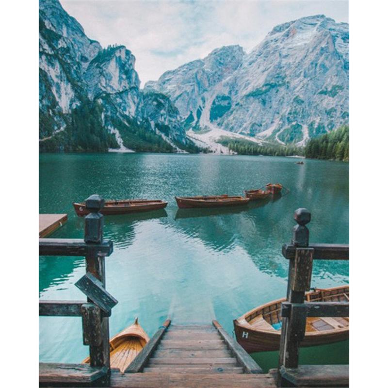 Full Round Drill DIY Diamond Painting Boat Full Round Drill Lake Scenery Embroidery Cross Stitch Home Decor Gift